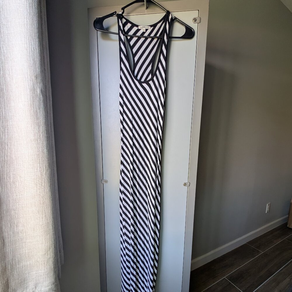 racerback tank dress black & white striped fitted dress. XS